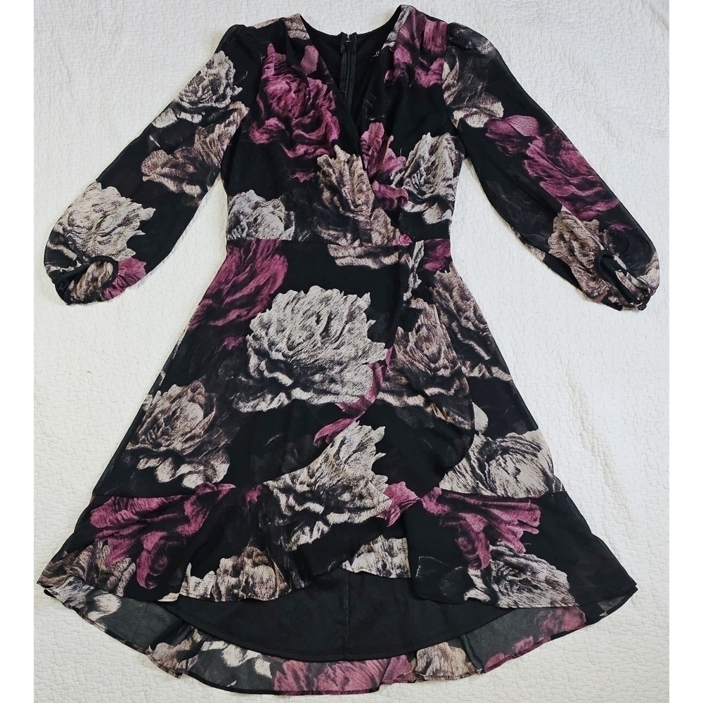 Le Chateau Floral Faus Wrap Sheer Dress